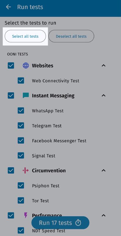 Select all tests